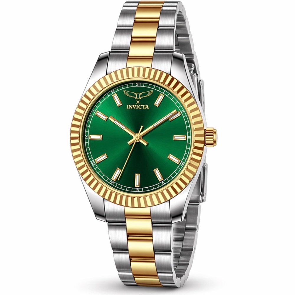 Invicta Two-Tone Gold & Silver Bracelet Watch with Green Dial new in box